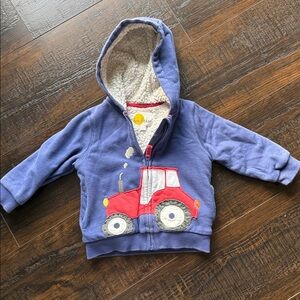 Baby Boden Tractor zip up hoodie jacket fleece lined